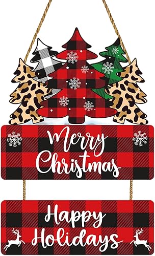 Decoraciones de Navidad para Interiores, Decoraciones para Puertas, Decoración de Pared de Árbol a Cuadros de Búfalo, Letrero de Feliz Navidad,