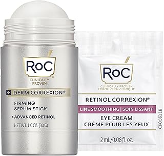 RoC Derm Correxion Retinol suero reafirmante en barra con antioxidantes para apretar visiblemente y reafirmar arrugas y líneas de risa, 1.0 oz más paquete de crema de ojos de retinol