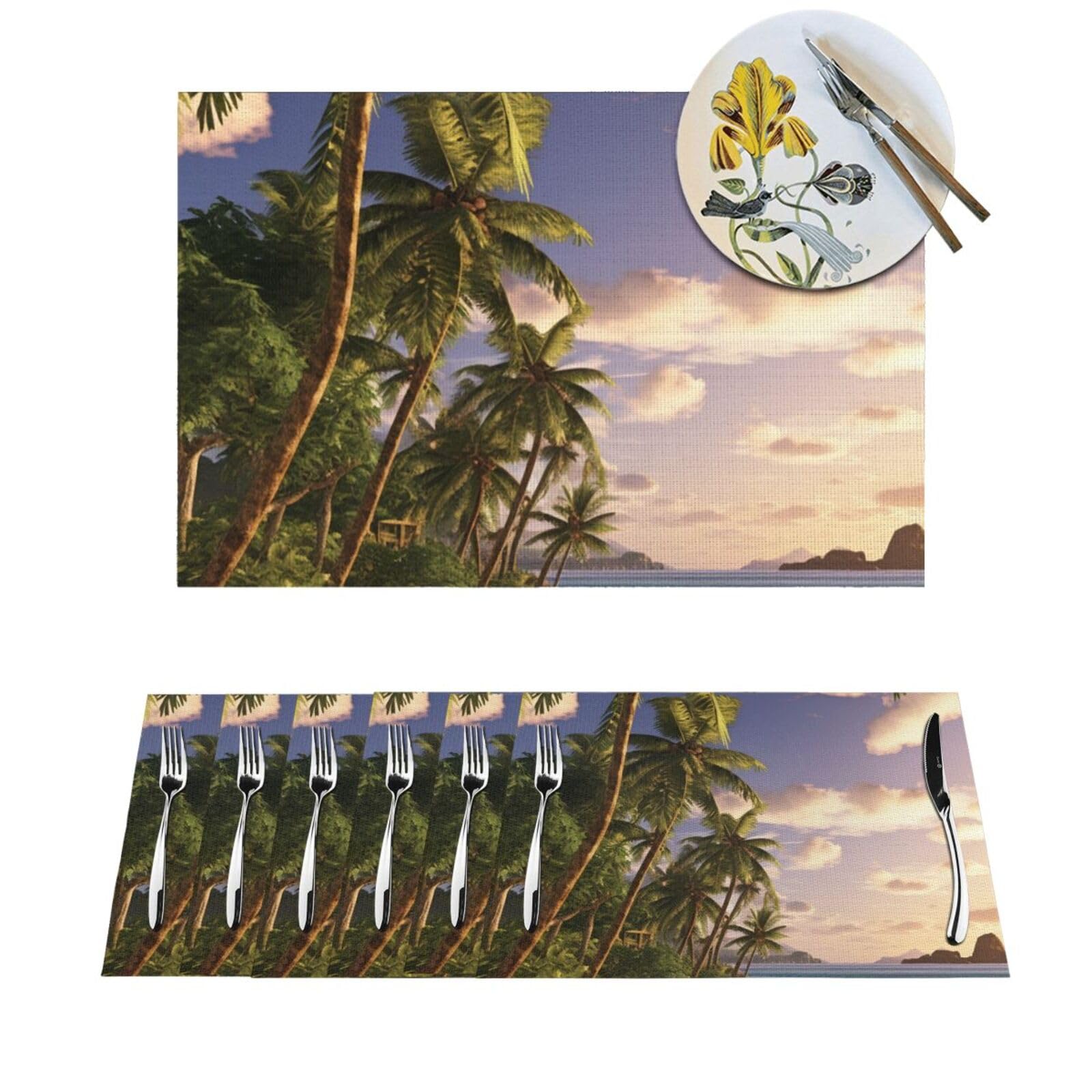 Sets de table pour extérieur et salle à manger motif palmier lot de 4 pièces en PVC