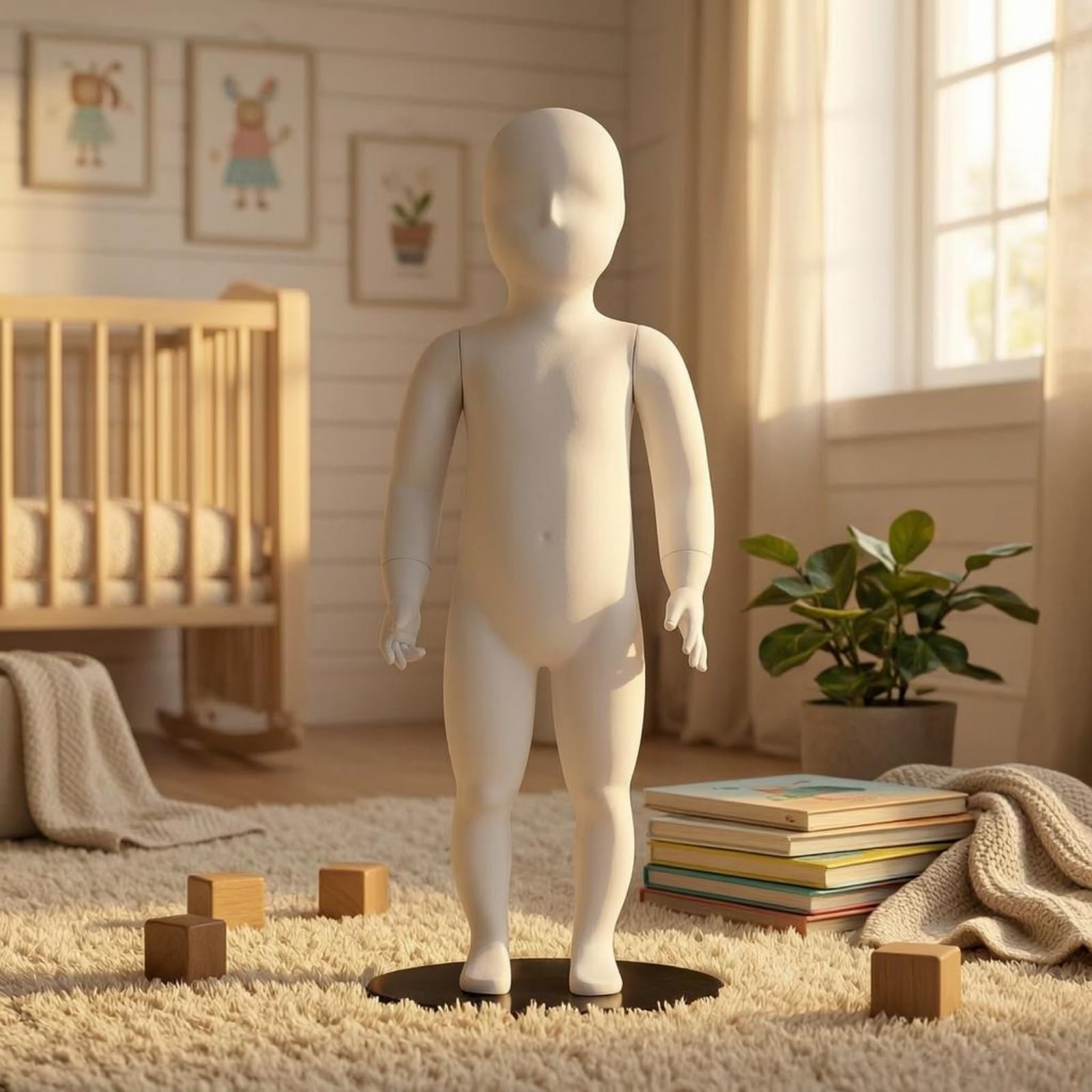 Kinder Schaufensterpuppe Ganzkörper Mannequin Kinderpuppe Schaukörper Torso mit Basis aus FRP Und Glas für Stabile , Weiß , QT-1-6 Kindermodell Stehend, Mit Sockel