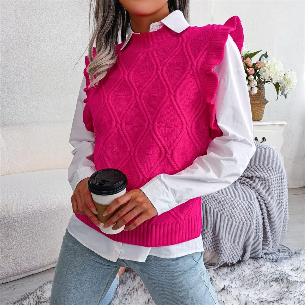 N/A 秋冬ピンク菌エッジニットベストセーター女性ストリートセーター女性プルオーバー (Color : Pink, Size : M