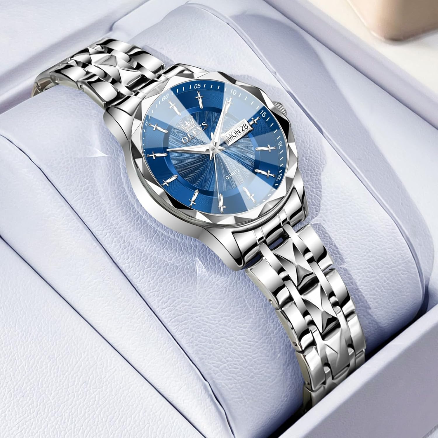 OLEVS Gold Watch for Women Waterproof Small Dial Ladies Watches Stainless Steel Analog Womens Wrists Watches Fashion Luxury Dress Diamond Watches for Women (Gold/Blue/Slive) Dial Gift for Women