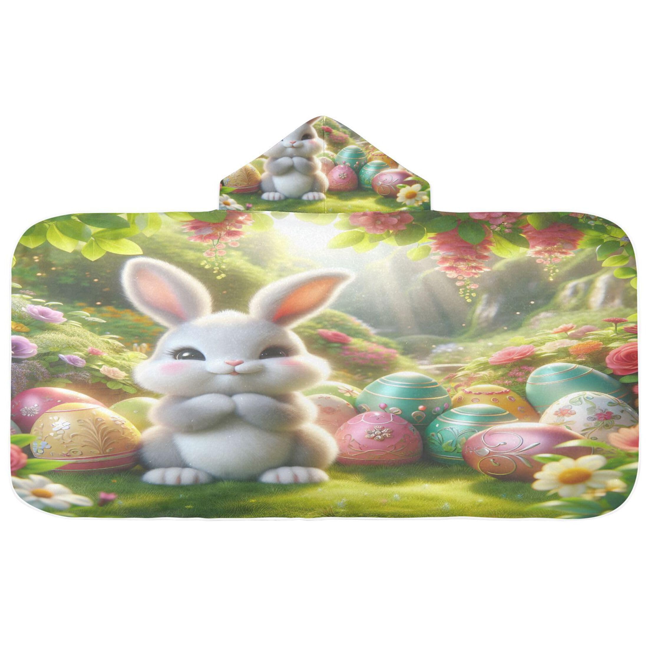Fuauuyl Cute Easter Bunny Hooded Baby Bath Towel Soft & Breathable Towel for Newborns Infants Toddlers, Nursery Essential