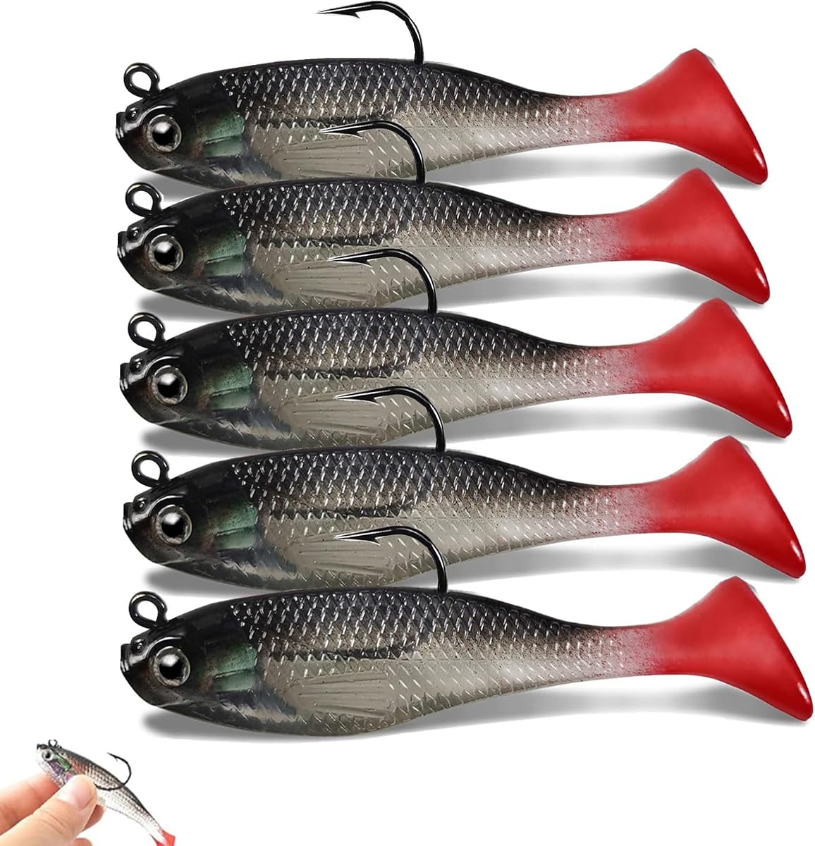 Soft Fishing Lure Set,Tail Swimbaits Fishing Bait with Sharp Hook | Bionic Fishing Lures 3D Eyes for Bass, Trout, Crappie, Walleye, Freshwater Saltwater Fishing