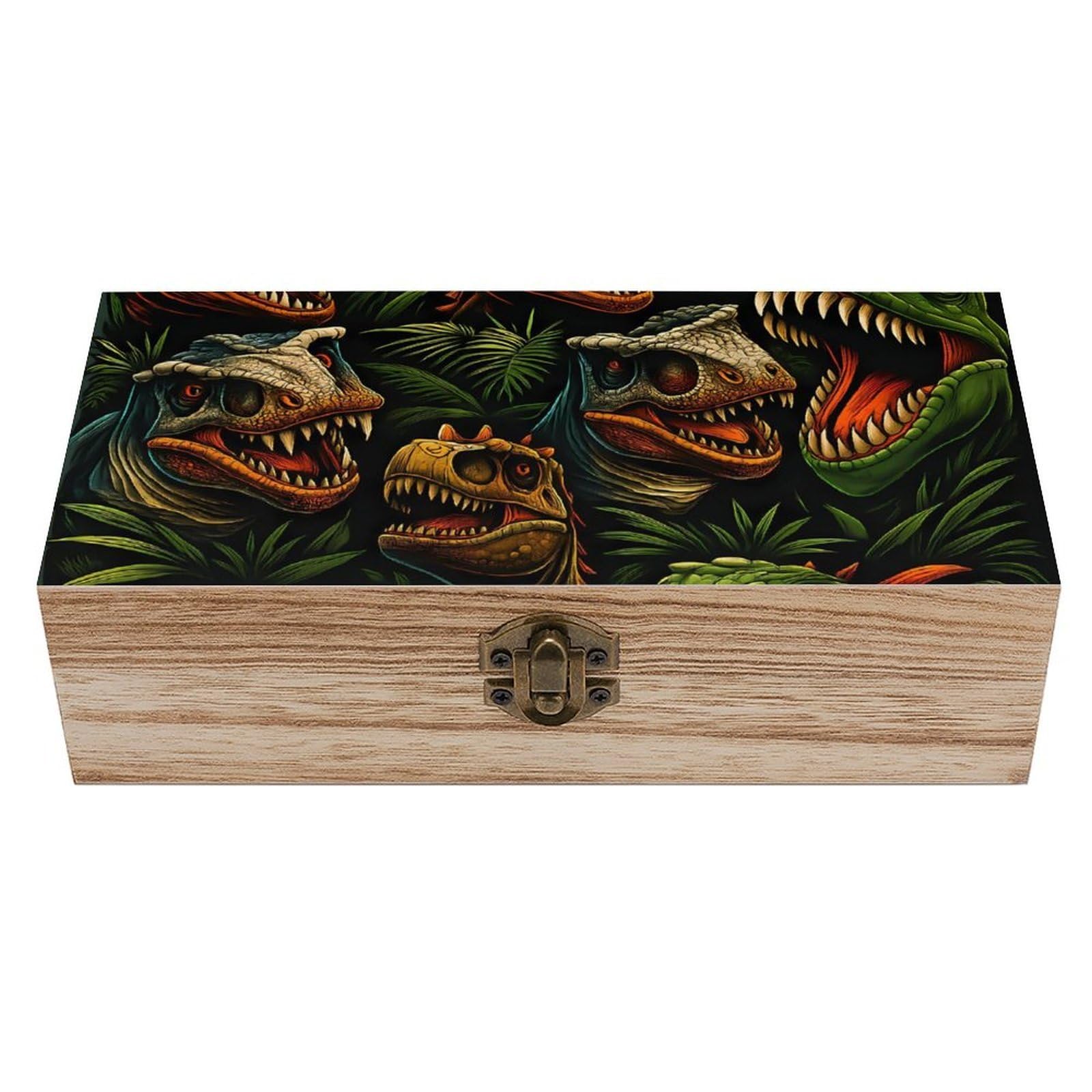 Oudrspo Fierce Ancient Dinosaur Retro Wooden Storage Box Keepsake Jewelry Decorative Art Storages Box Gift Boxs