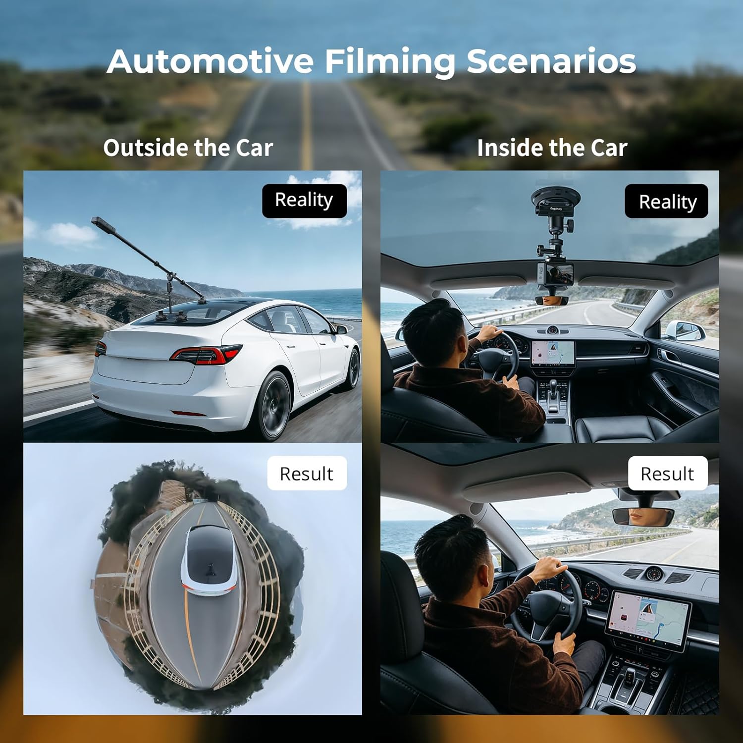 SMALLRIG Car Mount for Insta360 X5/X4/X3, for DJI OSMO 360 Camera, for GoPro, Triple Suction Cup Mount Kit with 120cm/47.2" Invisible Telescopic Selfie Stick, Ball Head, Magic Arm Clamp, Adapter -5843