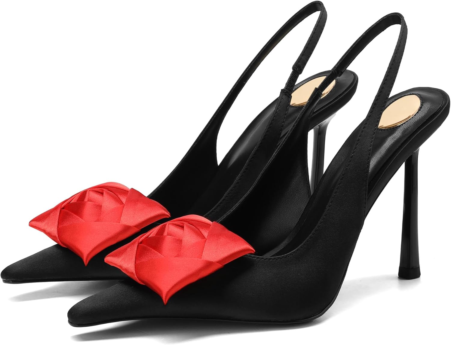 Women's Square Rose Flower Slingback Pumps - Closed Pointed Toe High Heels with Elastic Strap 4.3" Stilettos Heeled Sandals for Party Evening Wedding Dress Shoes