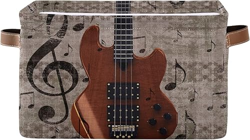 AUUXVA Cesta de almacenamiento de guitarra de música vintage, caja de almacenamiento de lona duradera plegable para juguetes, cesta organizadora con