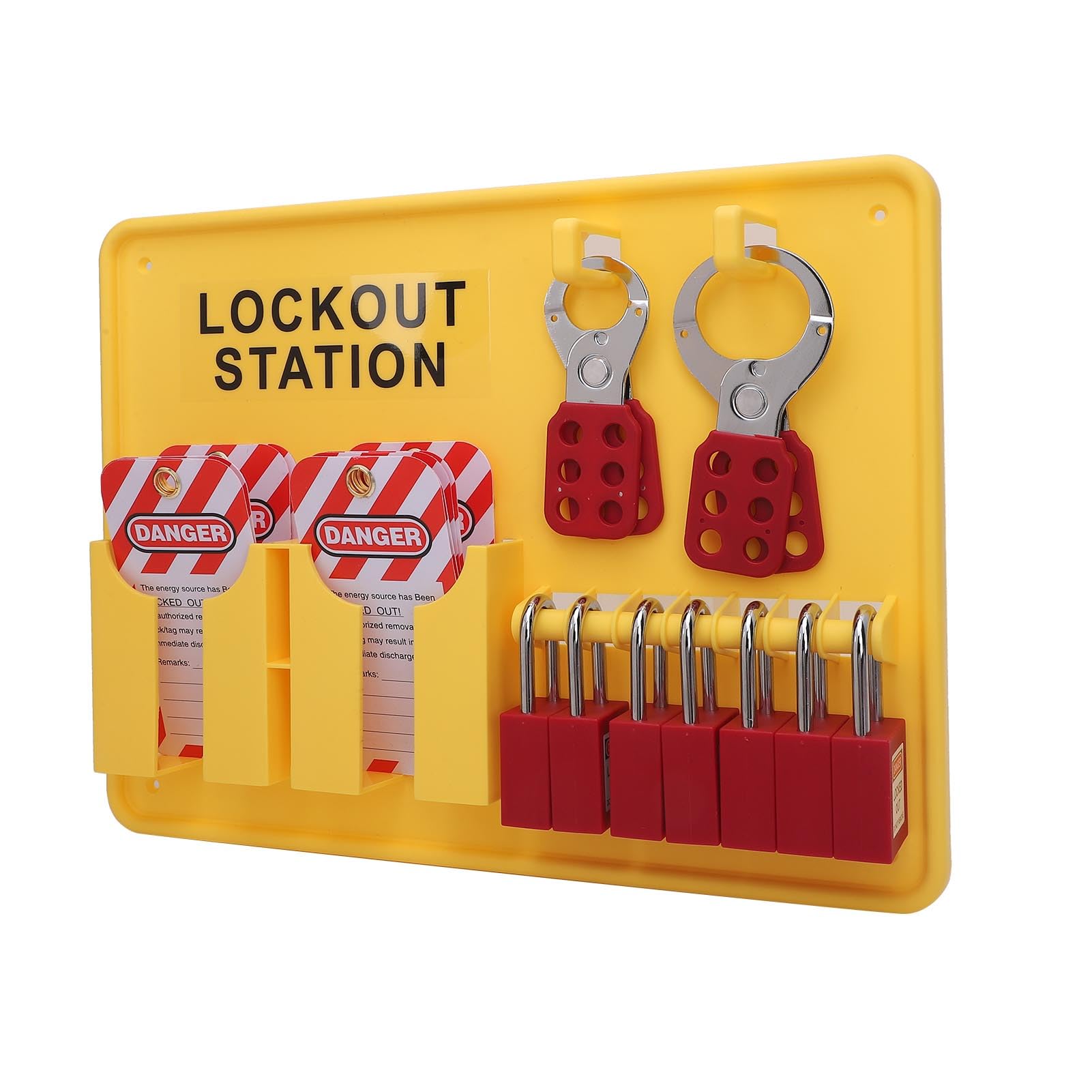 Estación de Bloqueo y Etiquetado Estación LOTO con 7 Candados, 10 Etiquetas, 2 Cerrojos, Kit de Montaje para Cumplimiento de Seguridad de OSHA, Mantenimiento Industrial