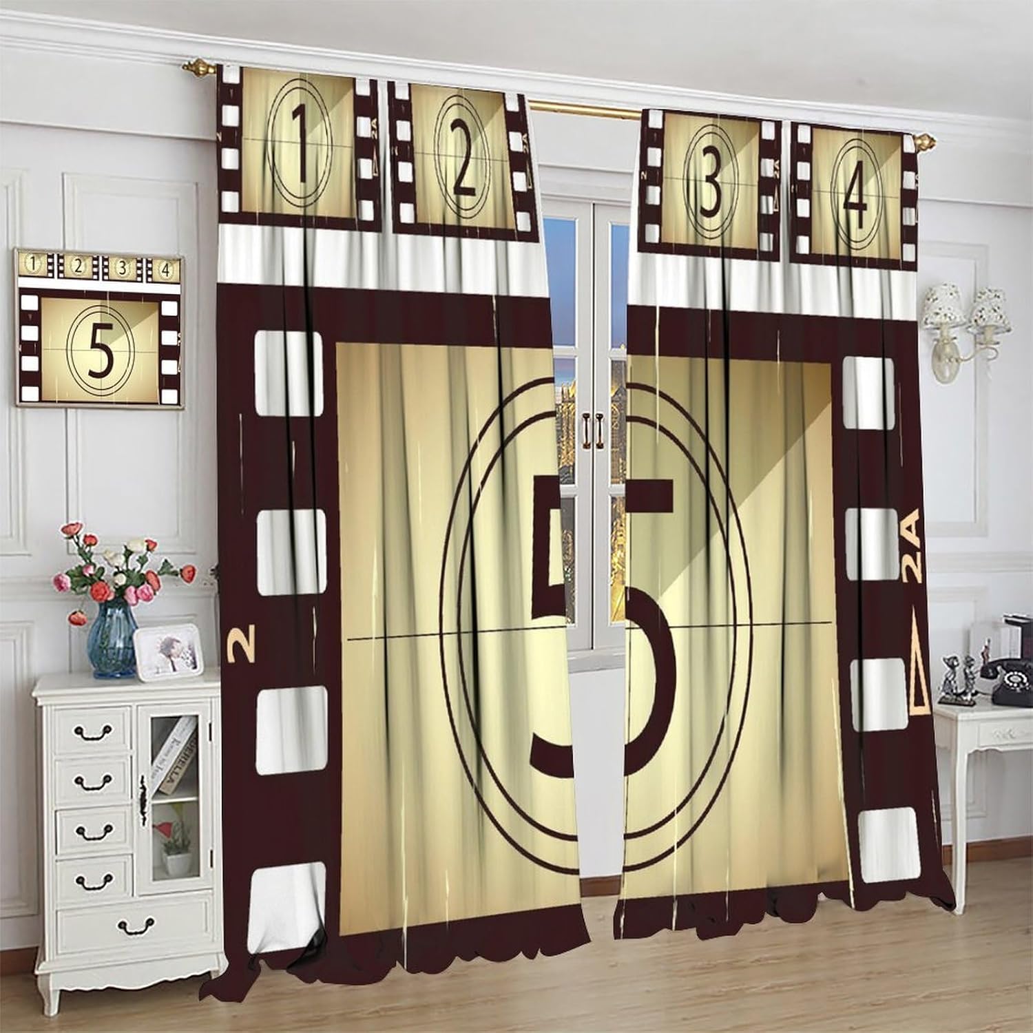Vintage Theater Curtains, Retro Home Cinema Film Strips Motion Picture Art Printed Blackout Window Drapes for Bedroom Living Room Kitchen Decor Fabric 2 Panels 42x54 Inch 80% Shading Rate
