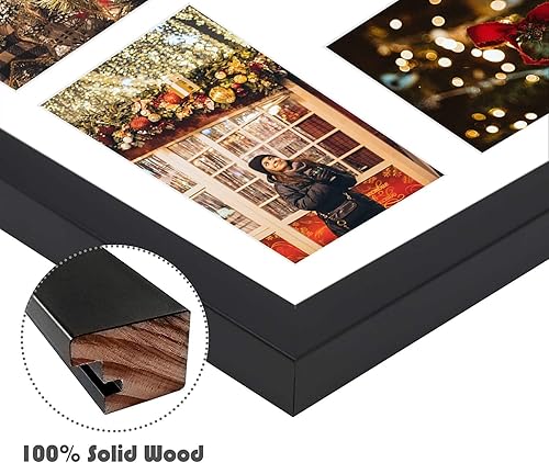 Miniatura 5 de Golden State Art, Marco de madera negra de 12 x 12 pulgadas con paspartú blanco, muestra cuatro fotos de 4 x 6 pulgadas, marco cuadrado para