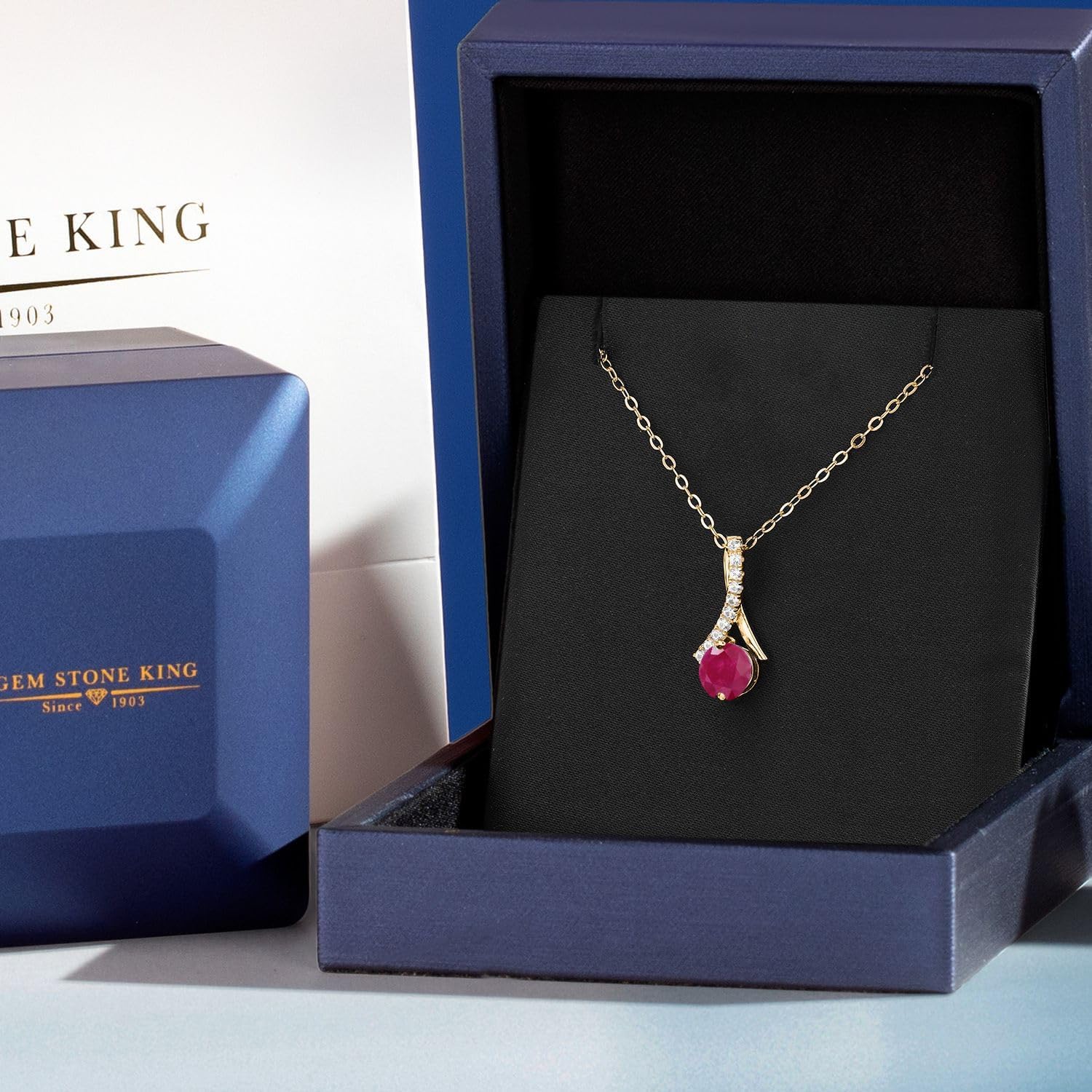 Gem Stone King 18K Yellow Gold Round 6MM Gemstone Birthstone Pendant Necklace For Women with 18 Inch Chain - Image 5