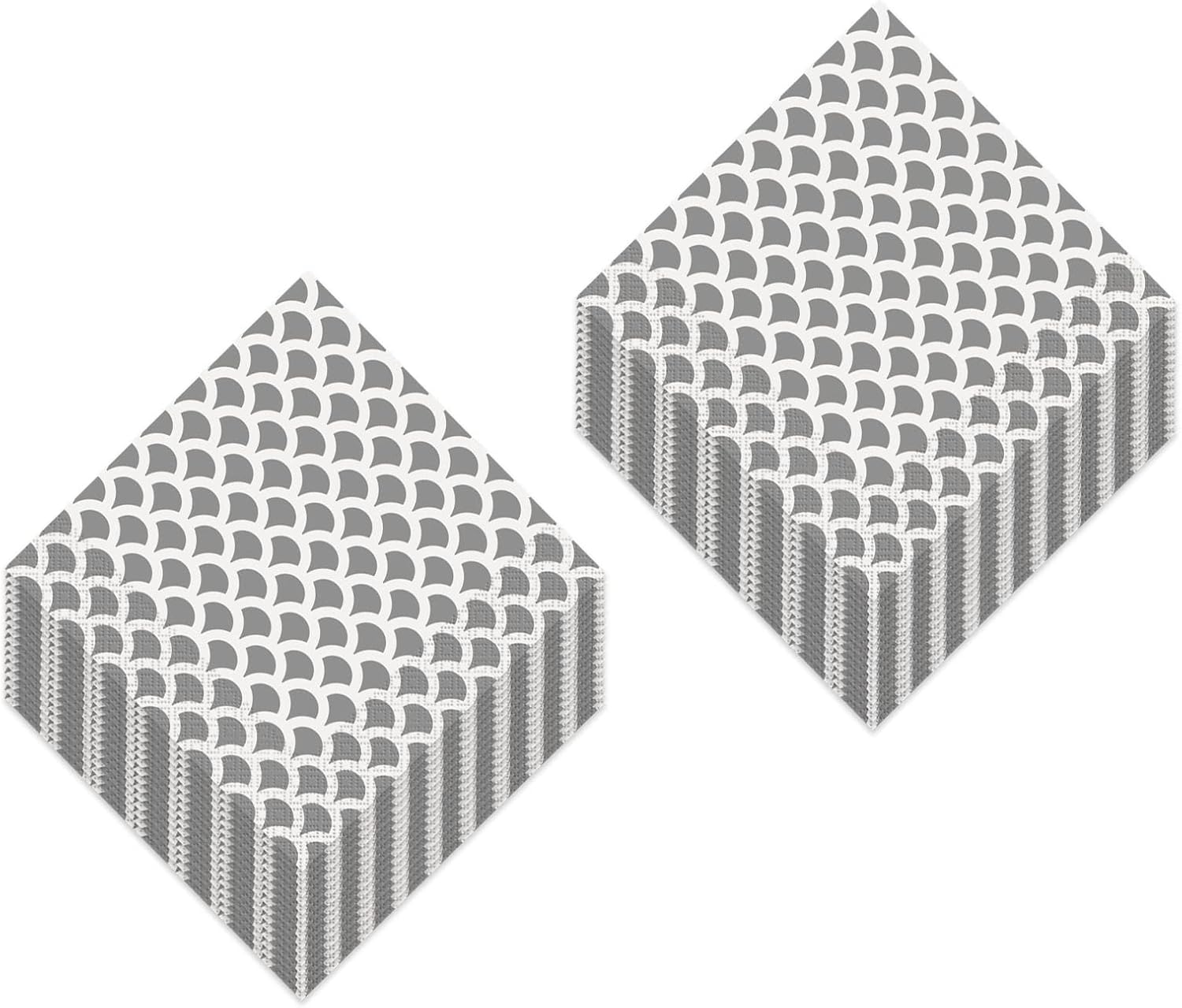 Disposable Matte Silver Scalloped Patterned Paper Dinner Napkins (Pack of 32