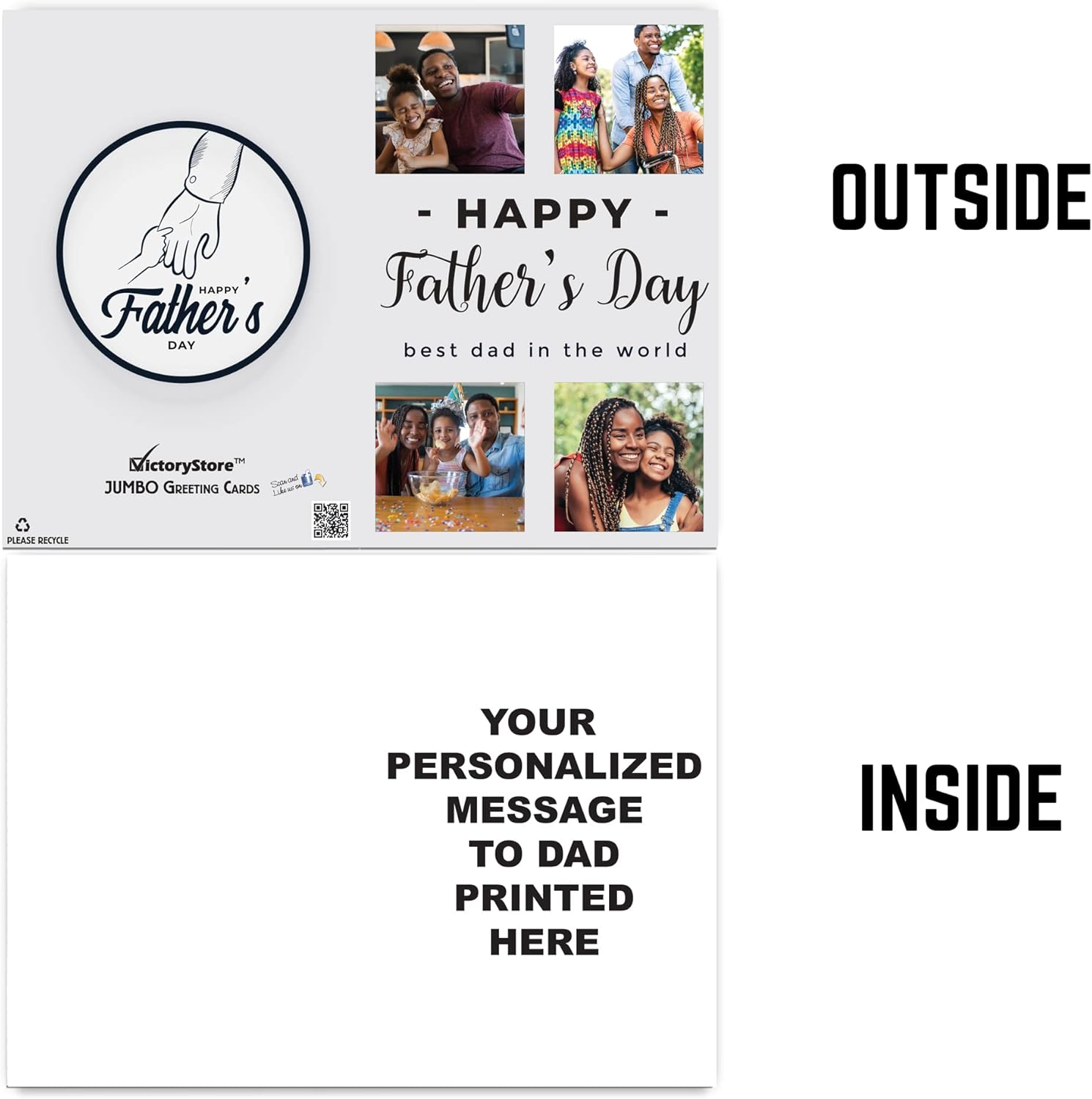 VictoryStore Jumbo 3 Foot Custom Father's Day Card, Photo Dad Card, 4 Photos, Custom Inside Text 2 feet x 3 feet Card, Best Dad In The World