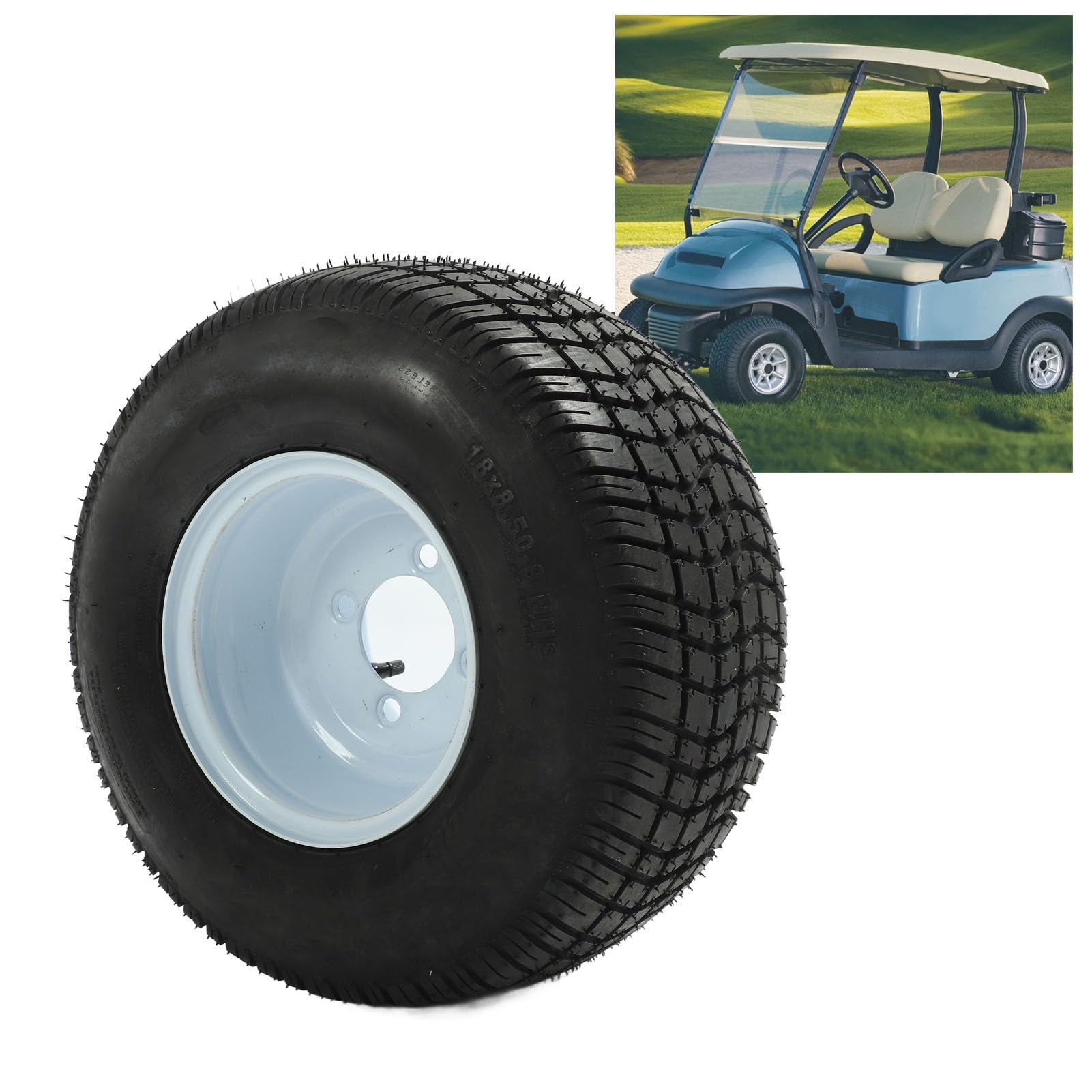 Bnineteenteam Cart-Reifen- und Rad-Kombination, 18 X 8,50-8 Cart-Reifen, Gummi, Besseres Handling, Cart-Reifen- und Rad-Baugruppe, Ersatz für E Z GO Carts