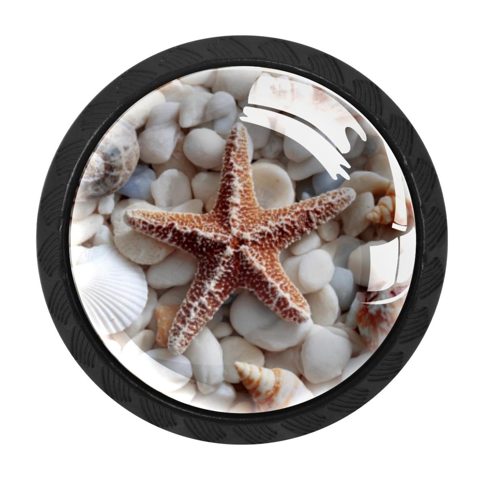 CHENZZZZ 4 PCS Beach Starfish Shells Crystal Glass Cabinet Knob Drawer Pull Handle for Kitchen Cupboard Dresser Wardrobe etc