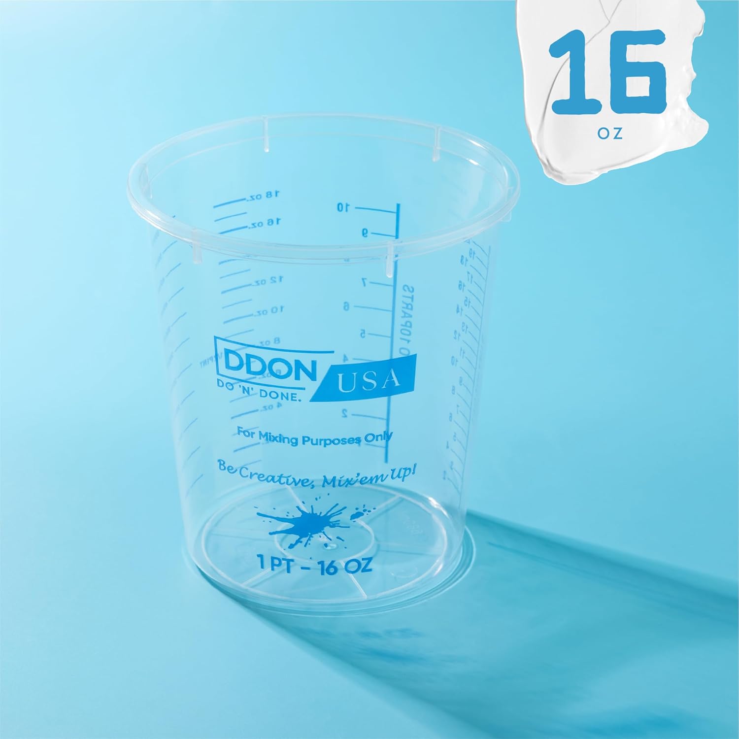 16 Oz Disposable Measuring Cups - Pack of 100 Clear Graduated Plastic Mixing Cups, Reusable for Paint, Epoxy Resin, Art, Kitchen - Liquid Mixing Cups