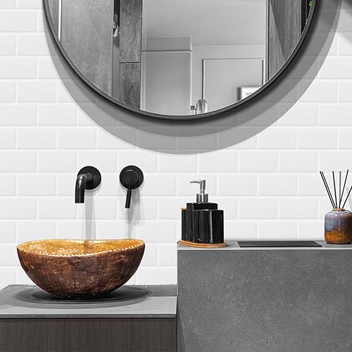 Miniatura 3 de DEWOO Azulejos de metro blanco para despegar y pegar para pared de cocina y baño, 10 hojas (12 x 12 pulgadas)