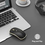 J JOYACCESS Silent Wireless Mouse, Portable Wireless Computer Mouse with 5 Adjustable DPI Levels, USB Mouse for Desktop, Notebook, MacBook, Chromebook, PC (Black Gold)