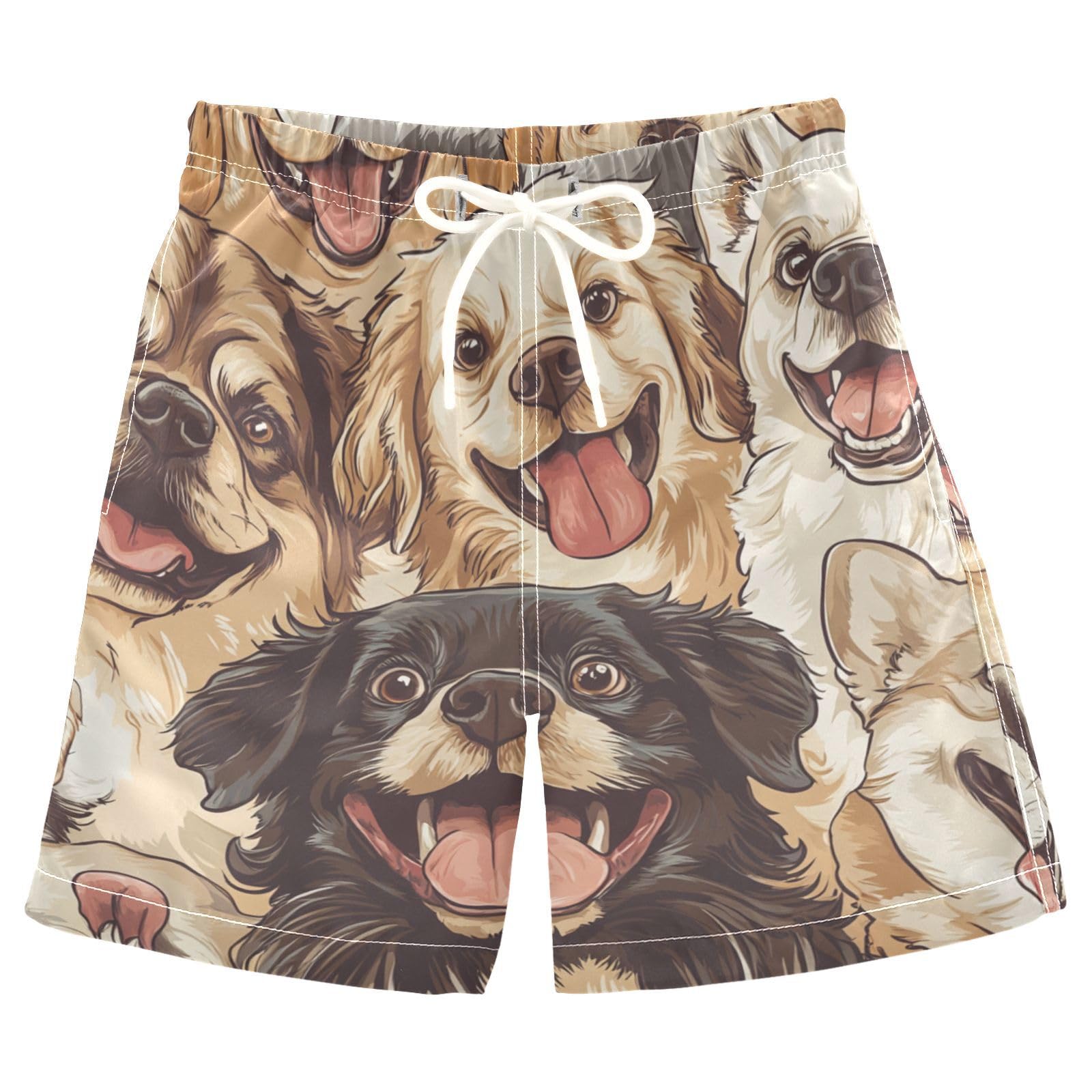 Jucciaco Boys Beach Board Shorts Dog Pugs Cartoon Animal Swim Trunk Teen Swimwear Multicolor