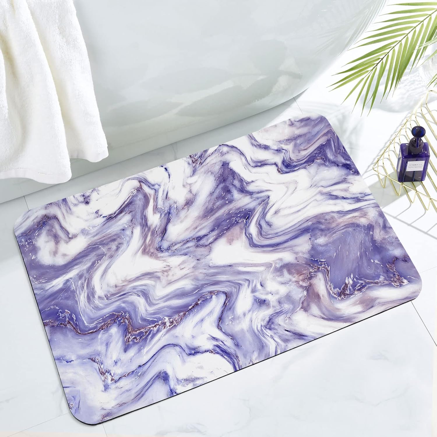 MitoVilla Purple Bathroom Rug Mat, Abstract Marble Bath