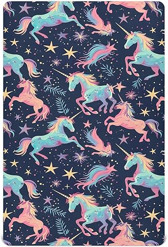 Kigai Fitted Crib Sheet for Boys Girls,Colorful Unicorn Jersey Knit Baby Sheet for Standard Crib and Toddler Bed Mattresses, Cozy Soft Breathable,