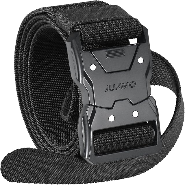 JUKMO Quick Release Tactical Belt, Military Work 1.5" Nylon Web Hiking Belt | Heavy Duty Seatbelt Zinc Alloy Buckle & Stretch Belt Strap