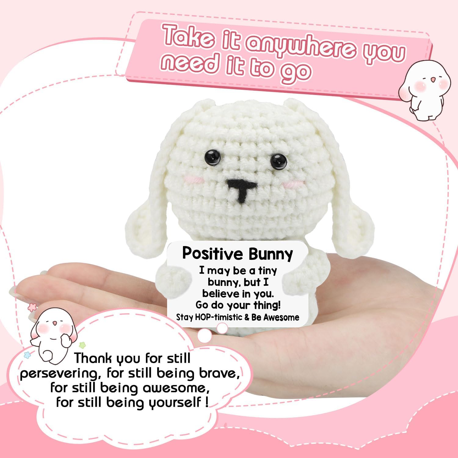 Positive Bunny Mini Inspirational Positive Crochet Animals Emotional Support Crochet Animal for Women - Image 2