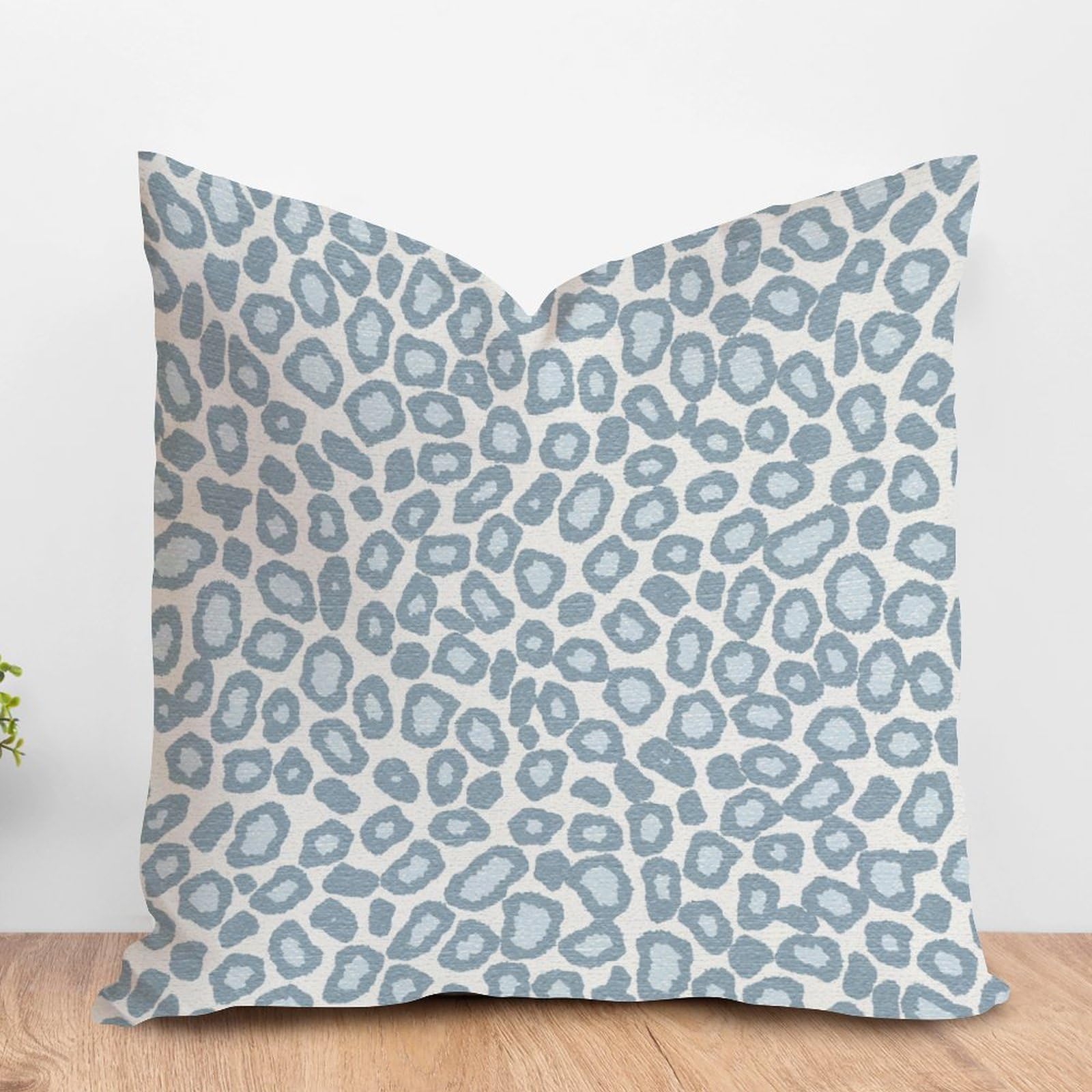 MangGou Cheetah Leopard Print Animal Farmhouse Throw Pillow Light Blue Cheetah Print Spots White Linen Throw Pillow Cushion Home Decorative Throw