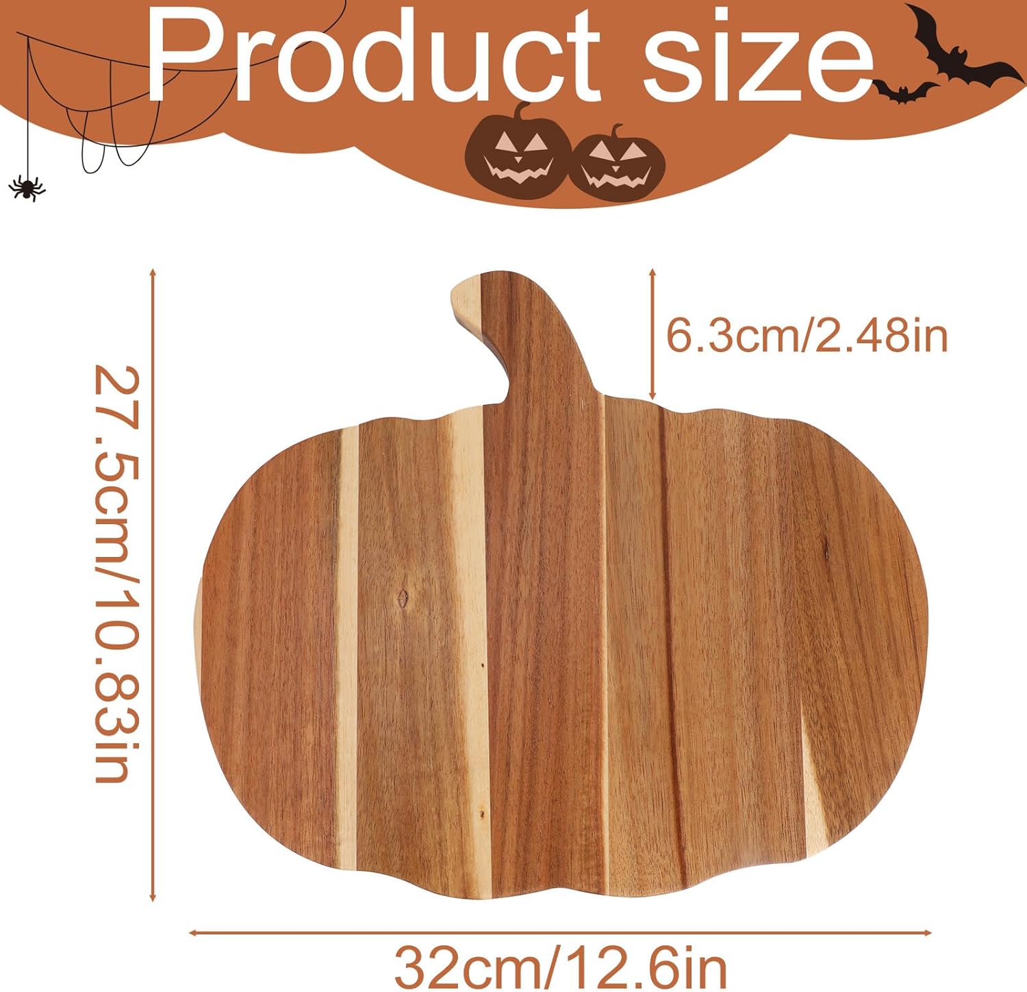 Halloween Pumpkin Shaped Wood Cutting Board Kitchenware, Gothic Kitchen Trays Decor with Handle Wooden Charcuterie Board Party Serving Platter for Thanksgiving Fall Decoration & Gift
