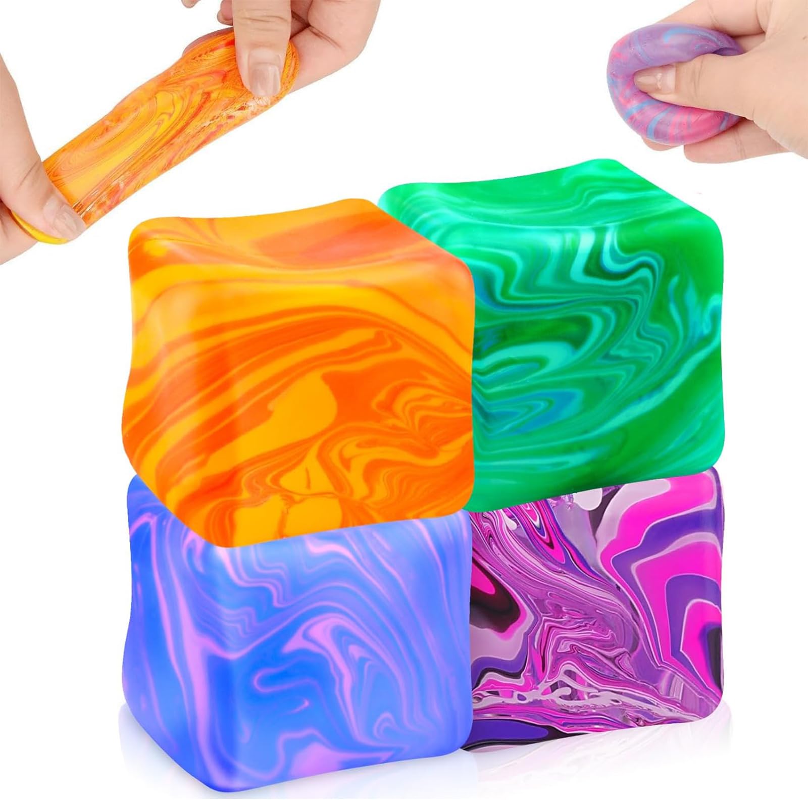 4PCS Nice Ice Cube Squishy Toys, Sensory Cube Squishy Fidget Toys Balls for Adults, Squishiness Ice Cream for Autism Anxiety Relief, Colorful Squeeze Cubes Sensory Toys for Kids Adults(Small)