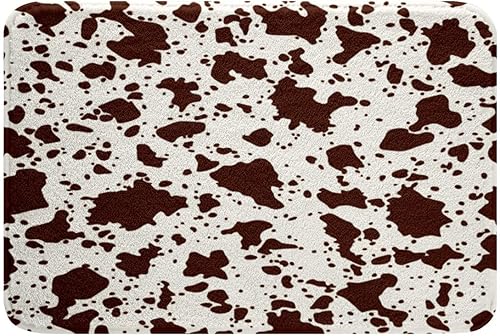 Tapete de baño con estampado de piel de vaca, 40 x 60 pulgadas, piel de vaca blanca y marrón, fuerte absorción de agua, toalla con estampado de piel