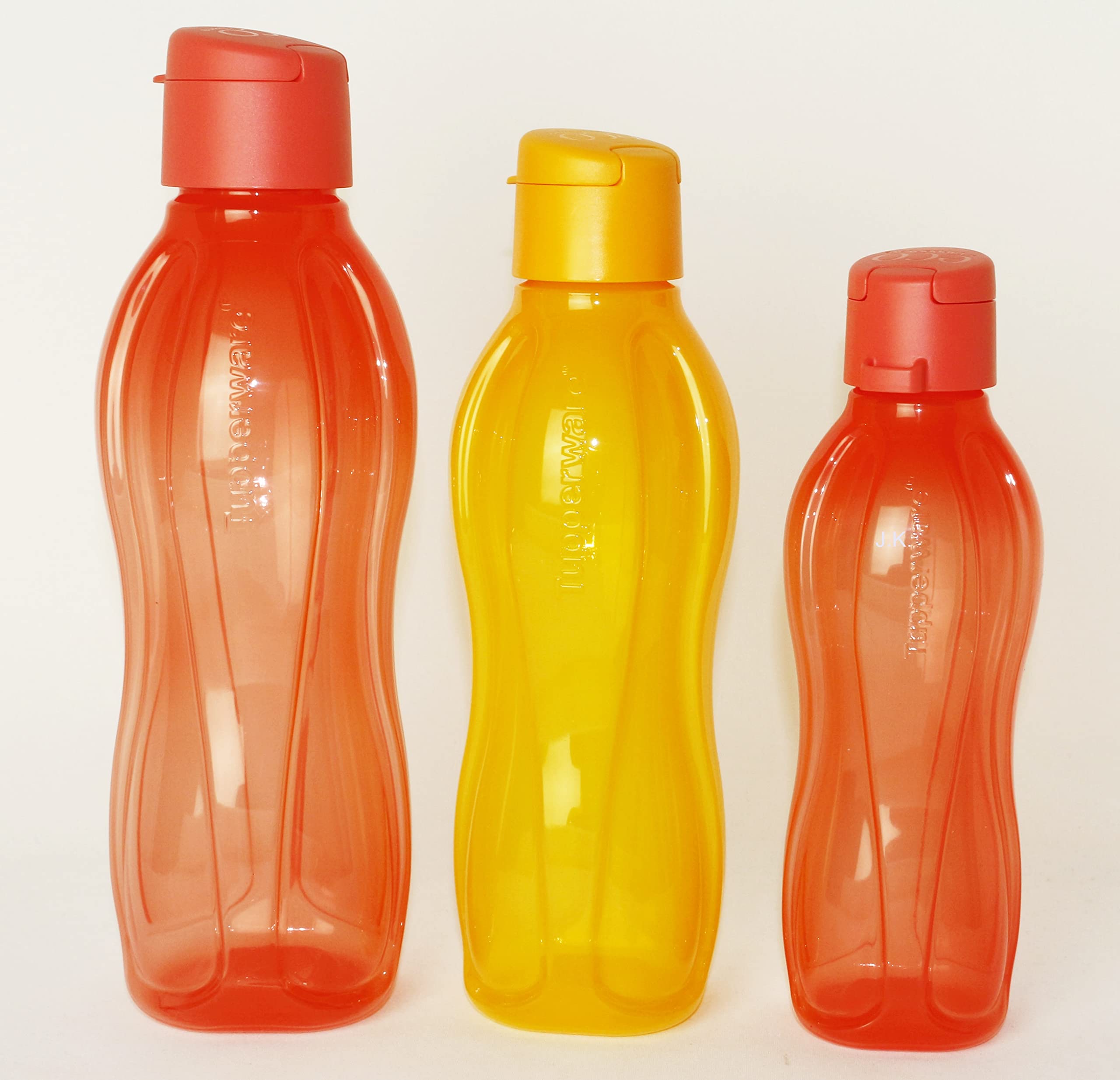 TUPPERWARE EcoEasy Trinkflasche 1L Lachs-Orange + 750ml Orange + 500ml Lachs-Orange + Kugelschreiber metallic