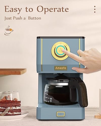 Miniatura 7 de Amaste Cafetera, cafetera de 5 tazas con tres modos de preparación, cafetera retro con jarra de vidrio y filtro de café reutilizable, cafetera de