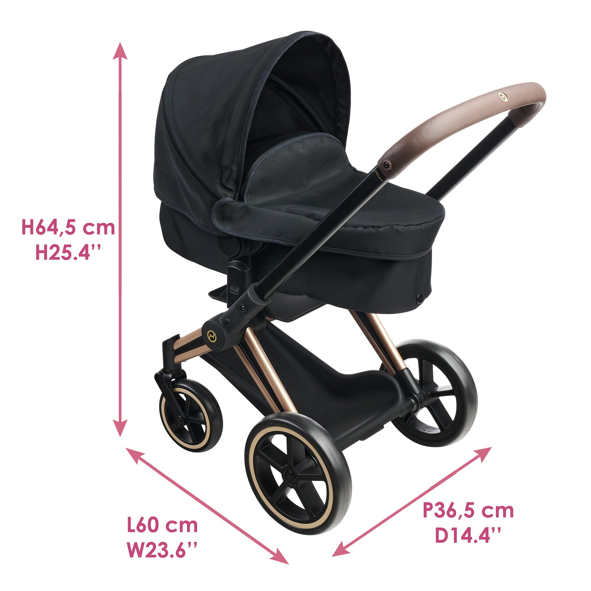 Corolle - 9000141870 - Wózek dziecięcy 3 w 1 Cybex, czarny, akcesoria, dla ośmiornic 36 i 42 cm, od 3 lat