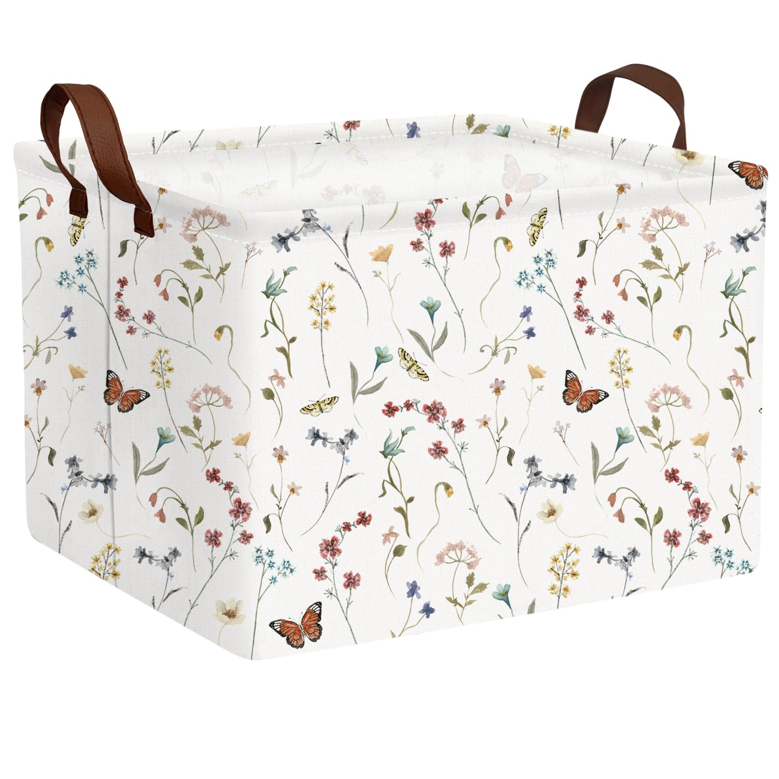 Wildflower Basket for Boys &amp; Kids Home Decor Rectangular Toy Basket Canvas Cute Baby Basket for Toys, Books, Blankets &amp; More (Wildflower Butterfly)