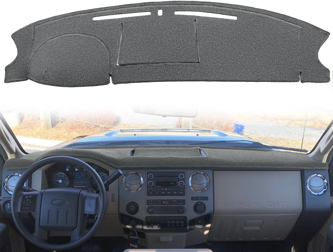 Yiz Dashboard Cover Dash Cover Mat Custom Fit for Ford Super Duty F250 F350 F450 F550 Without Touch Screen, Dash Pad Cap Carpet Protector J238 (Darkgray)