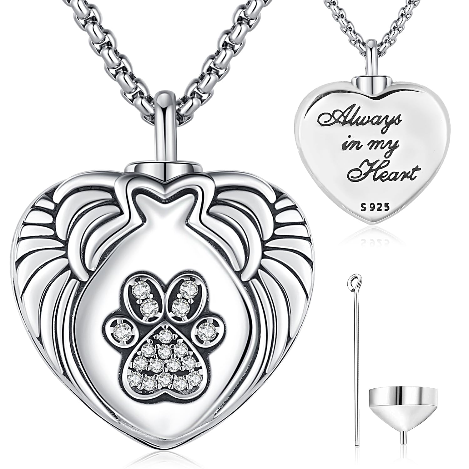 Cremation Jewelry for Ashes S925 Sterling Silver Urn Necklace Memorial Necklace for Human Ashes of Loved Ones Keepsake Pendant for Men Women