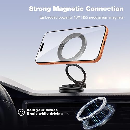Miniatura 4 de GolbinBox Soporte de teléfono para automóvil MagSafe rotación de 360 soporte de automóvil para iPhone con diseño de metal, soporte plegable para
