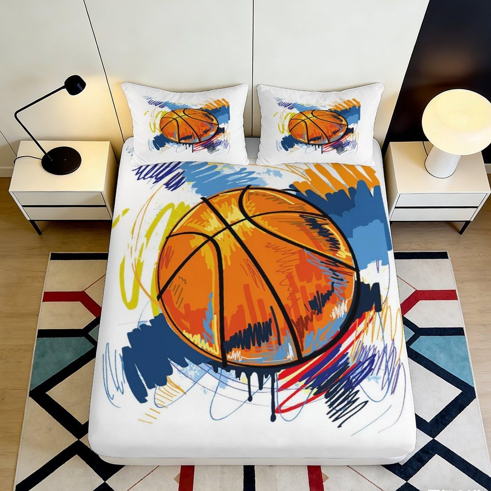 Jqzkxnhpbr Style-1 3D Printed Basketball Graffiti Fitted Sheet Microfiber Soft Breathable Sports Art Bed Cover For Bedroom Dorm Decor 90X200x25cm