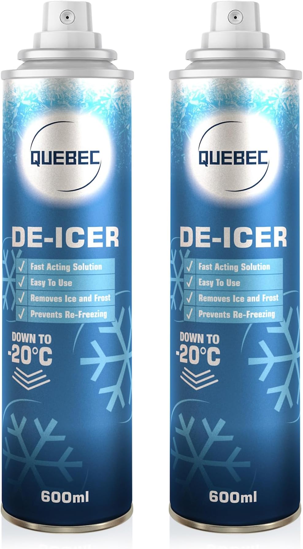 De-icer Spray 600ml For Car Windscreen - Fast Acting Melts Ice and Frost Quickly For Windows/Mirrors - Operates at -20°c and Prevents Re-Freezing (Pack of 2)