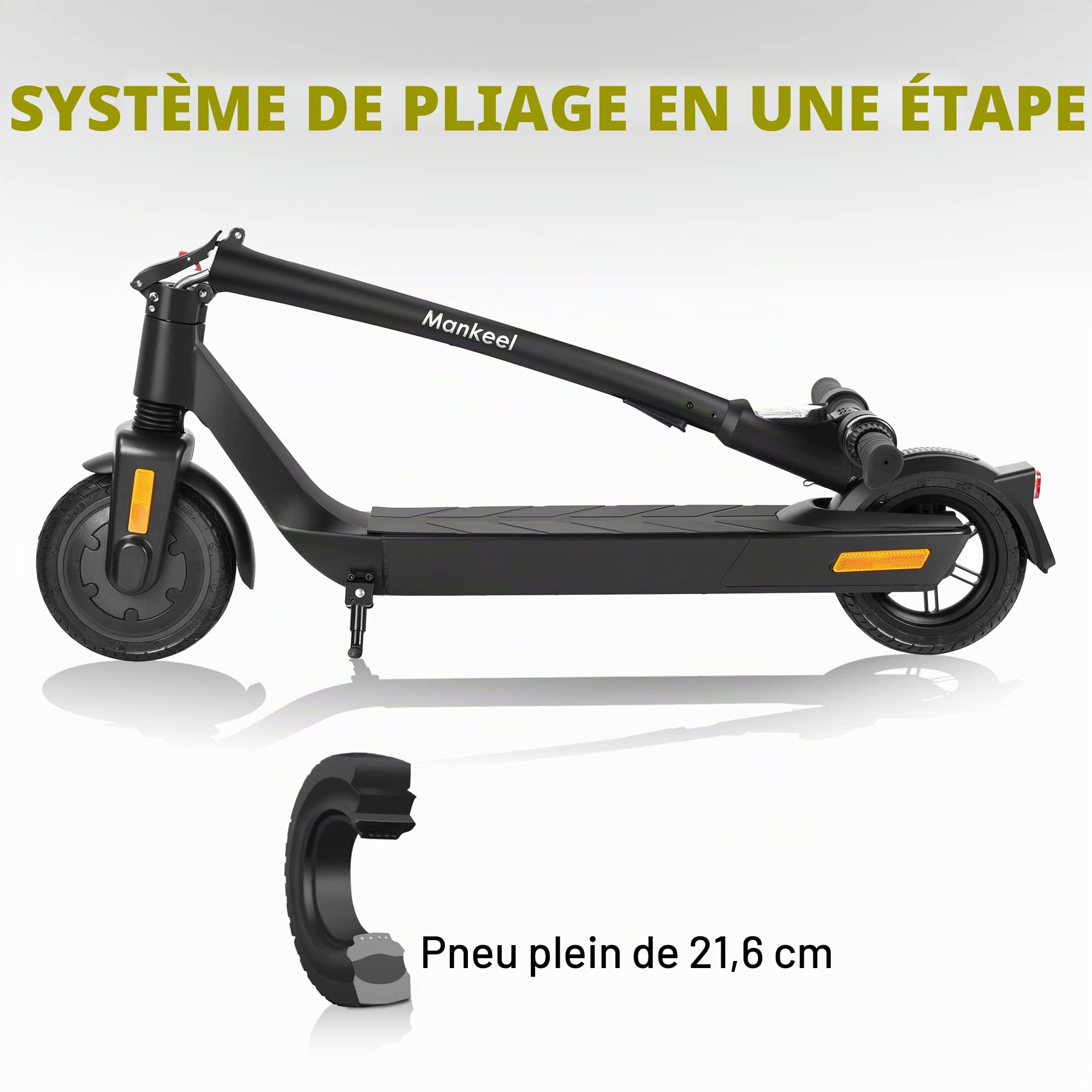 Trottinette électrique Pliable pour Adultes avec Roues Solides de 10 inch, Moteur Max. 1200W, Portée de 50-65 km, 25 km/h, Idéal pour Les Adolescents et Les Adultes (Ampères-Heures, 10.4)