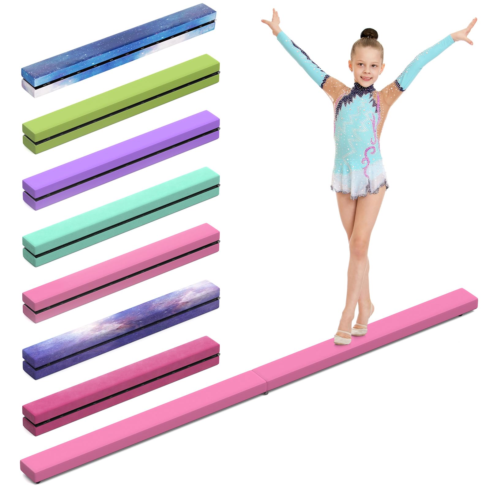 Trave Ginnastica Artistica per Casa, Trave Ginnastica Artistica 2,1 m/220 LB, Pelle, Attrezzatura da Ginnastica Pieghevole per Ragazze, Allenamento a casa, Ginnastica Artistica