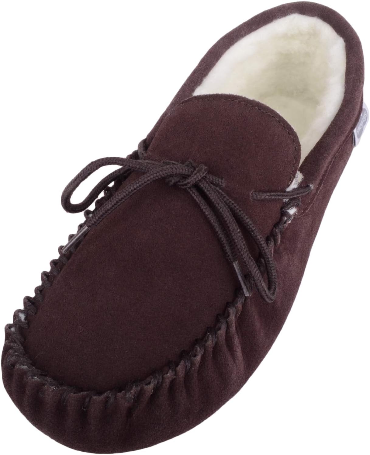 SNUGRUGSMen's Alfie Wool Lined Suede Sole Moccasin Slipper, Dark Brown, 9 US