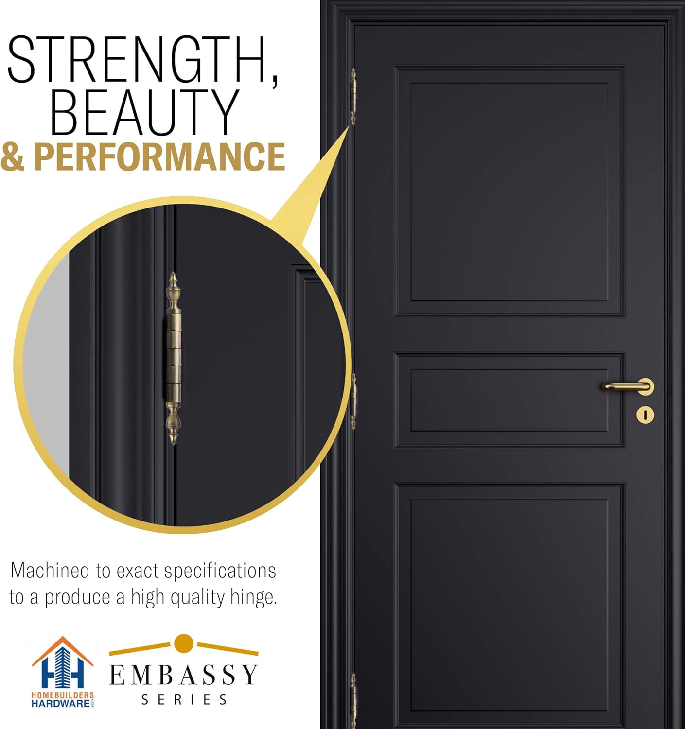 EMBASSY Door Hinge Solid Brass - 3.5 x 3.5 Inch, Heavy Duty, Antique Brass, Ball Bearings, Rust Resistant Pin, Architectural Designer Grade, Home Improvement, 2 Pack