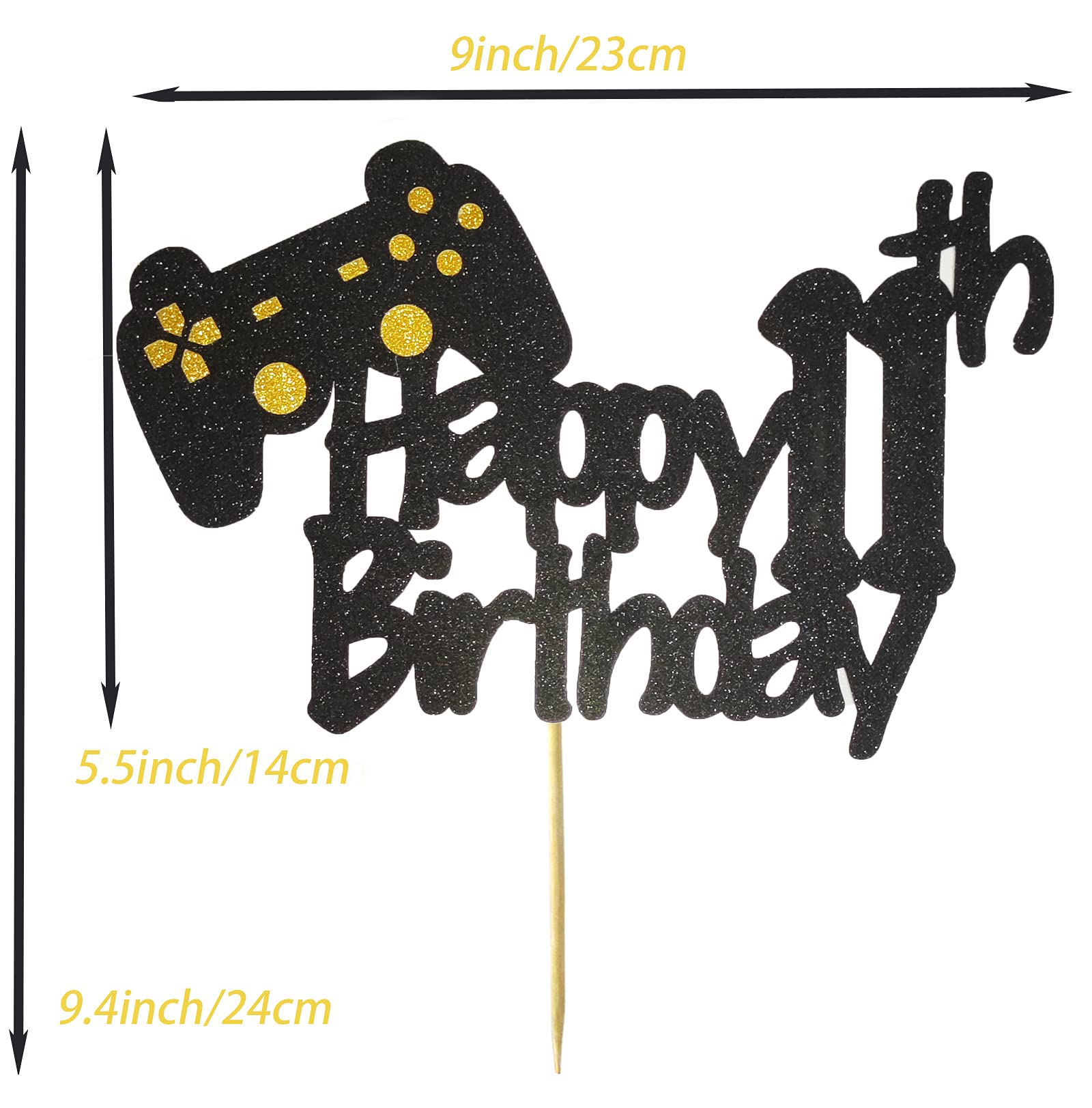 Glitter Black Video Game Theme Cake Topper - Happy 11th Birthday Decoration For Level-Up Parties - View #3