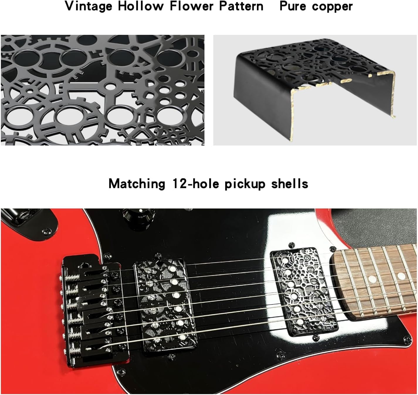 2 PCS Brass Humbucker Guitar Pickup Covers 50mm/52mm Pole Spacing engraved Guitar Pickup Covers Pickup Covers electric guitar pickup covers for Les Paul Electric Guitar (Black)