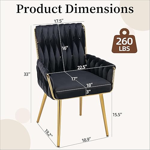 Miniatura 3 de Westice Silla de escritorio de oficina en casa, sillas de escritorio tapizadas a mano con patas de metal dorado y reposabrazos, sillas decorativas