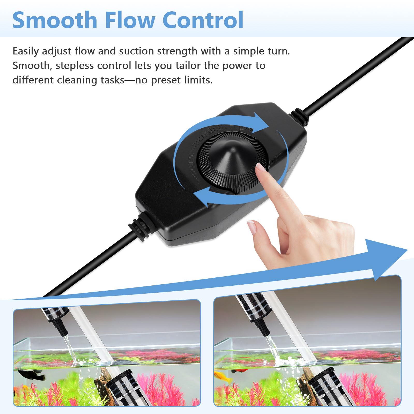 AQQA Limpiador de grava para acuario, limpiador de peceras mejorado de CC 18 W, kit de limpieza de arena ajustable para acuario, limpiador eléctrico 7 en 1 para peceras, limpiador de grava para cambio