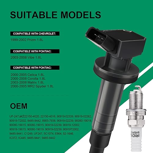 Miniatura 2 de TXROMTZ Juego de 4 bobinas de encendido compatibles con Toyota Chevrolet Pontiac Geo Corolla Matrix MR2 Celica GT Prizm Vibe 1999-2008 Reemplazo